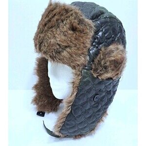 Mudd Trapper Flapper Hat Ear Flap Faux Fur Quilted Winter Puffer Ski Green Black